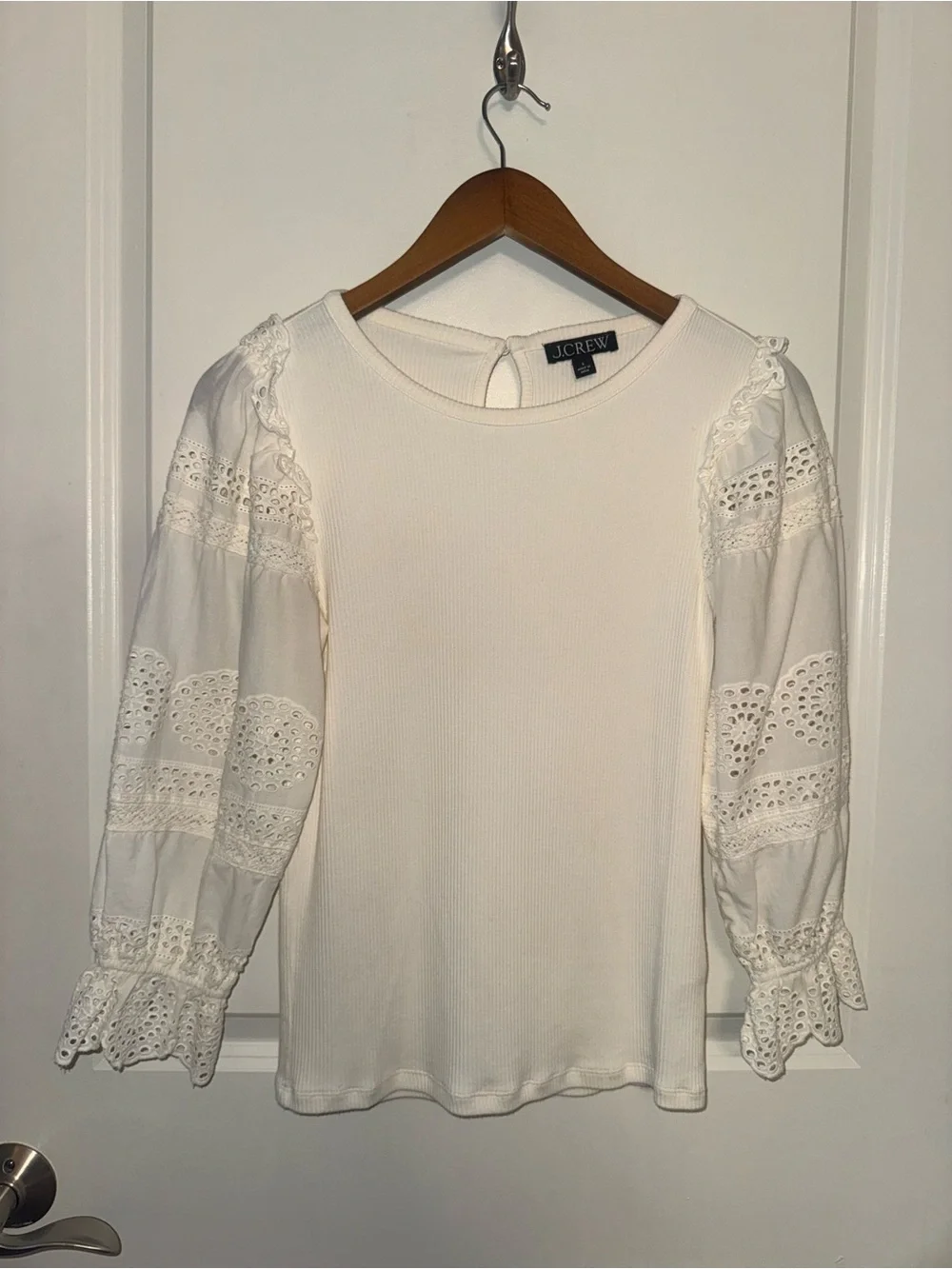 J.Crew Women's Ruffle-Trim Eyelet Top